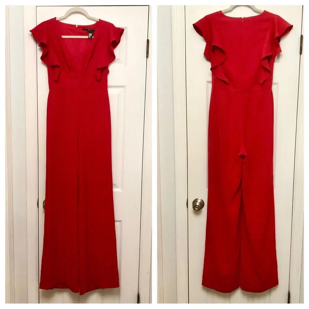 Jay Godfrey JayGodfrey Jumpsuit Red Flutter Sleeve Ruffle Trim Sleeveless 4